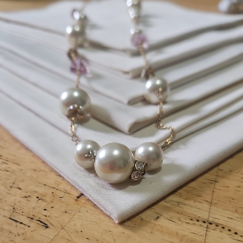 J. Crew Pearl Necklace with Pink Crystal Accents